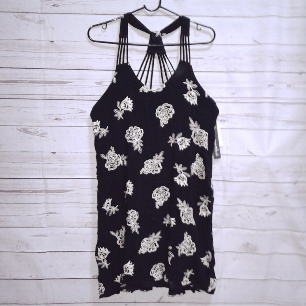 Sequin Hearts Black White Floral Embroidered Dress